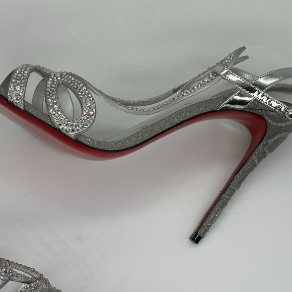 Christian Louboutin DOUBLE L STRASS 100 Crystal Glitter Sandals Heel Shoes - Picture 12 of 16